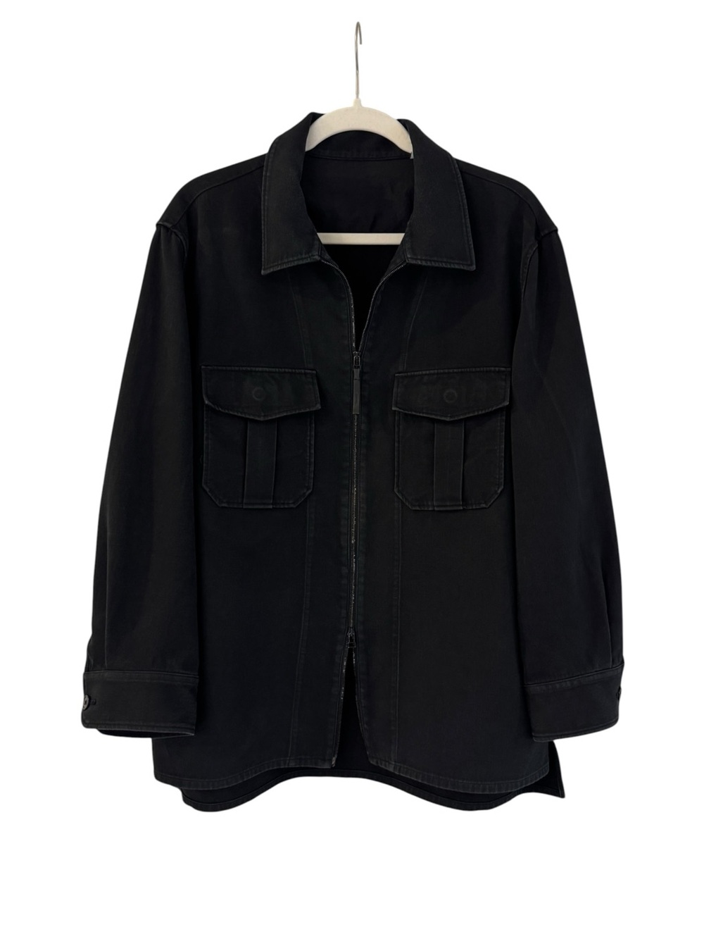 Theory Project Women's Black Zip-Up Over Shirt Jacket Cotton Wool Twill Large L